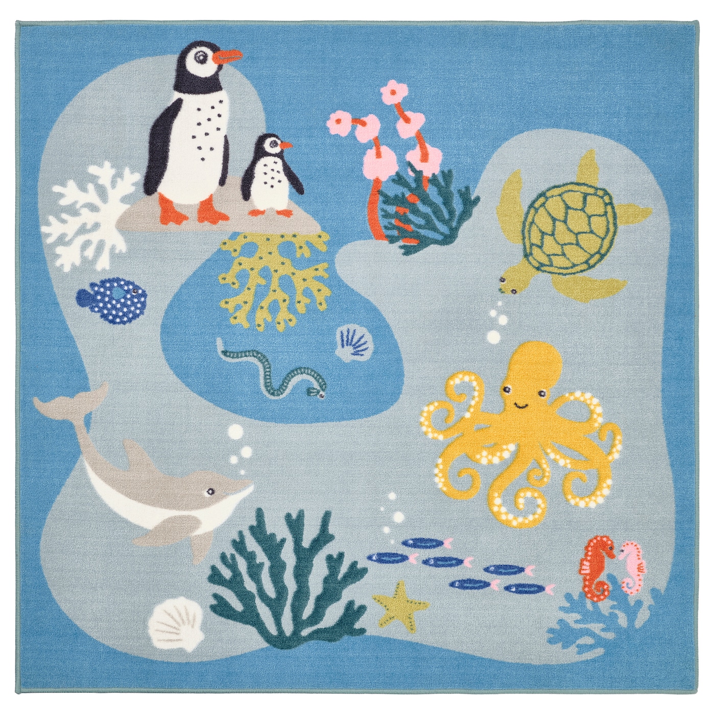 IKEA BLÅVINGAD dywan, wzór zwierzęta oceanu/wielobarwny, 133x133 cm