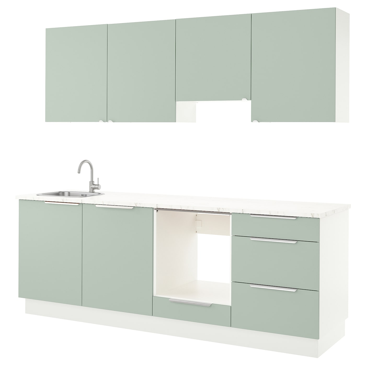 IKEA ENHET kuchnia, blady szarozielony, 243x63.5x222 cm