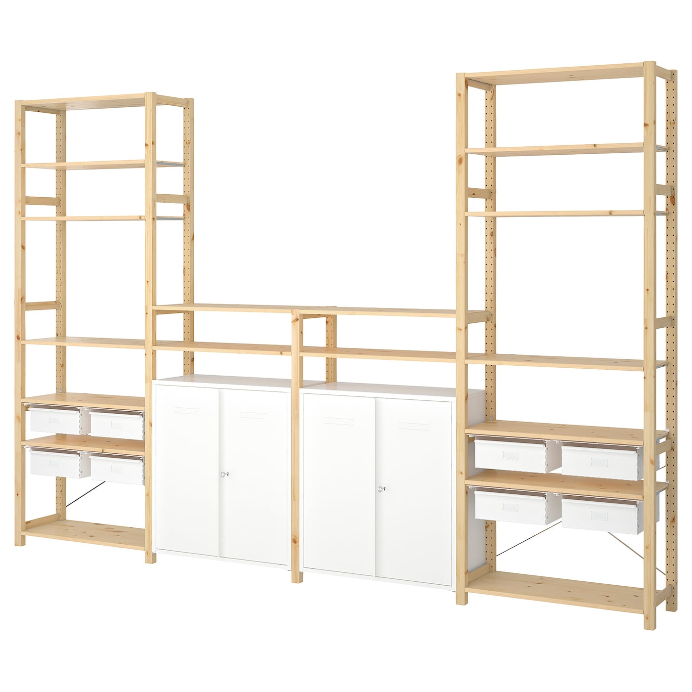 IKEA IVAR 4 sekcje/półki/szafka, sosna/biały, 344x30x226 cm