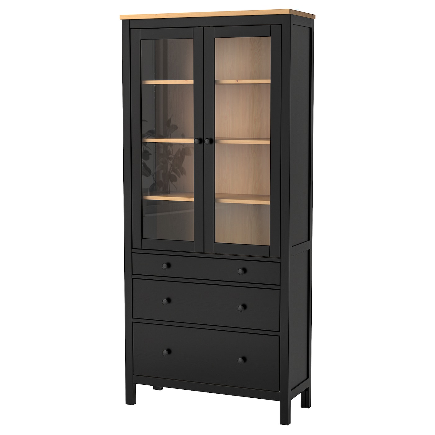 IKEA HEMNES witryna z 3 szufladami, czarnybrąz/jasnobrązowy, 90x197 cm
