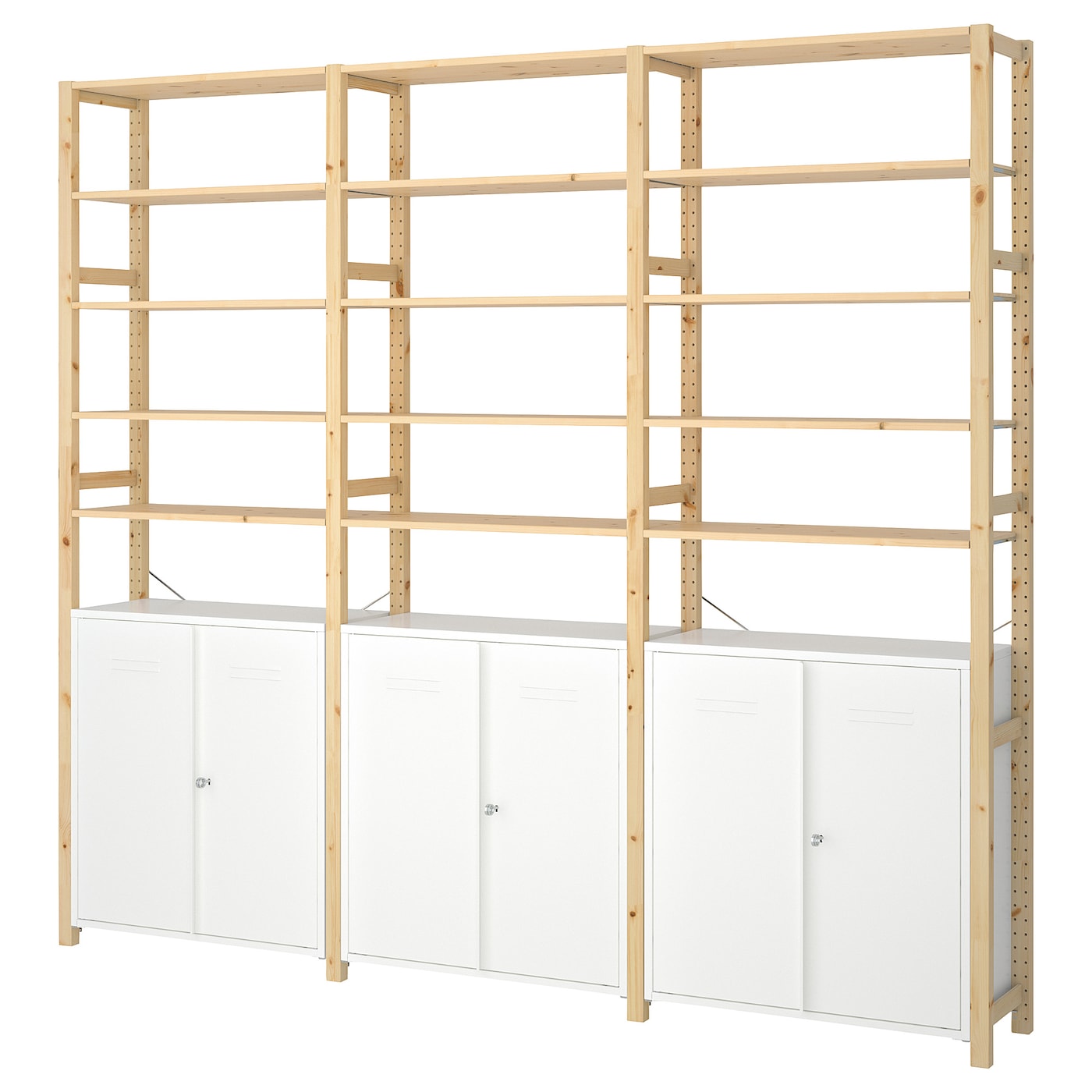 IKEA IVAR 3 sekcje/szafka/półki, sosna/biały, 259x30x226 cm