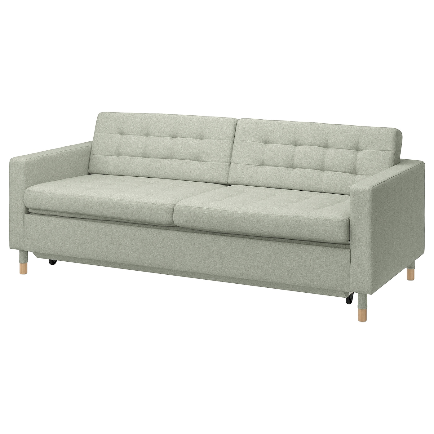 IKEA LANDSKRONA sofa 3-osobowa, rozkładana, Gunnared jasnozielony/drewno, Wysokość podłokietnika: 67 cm