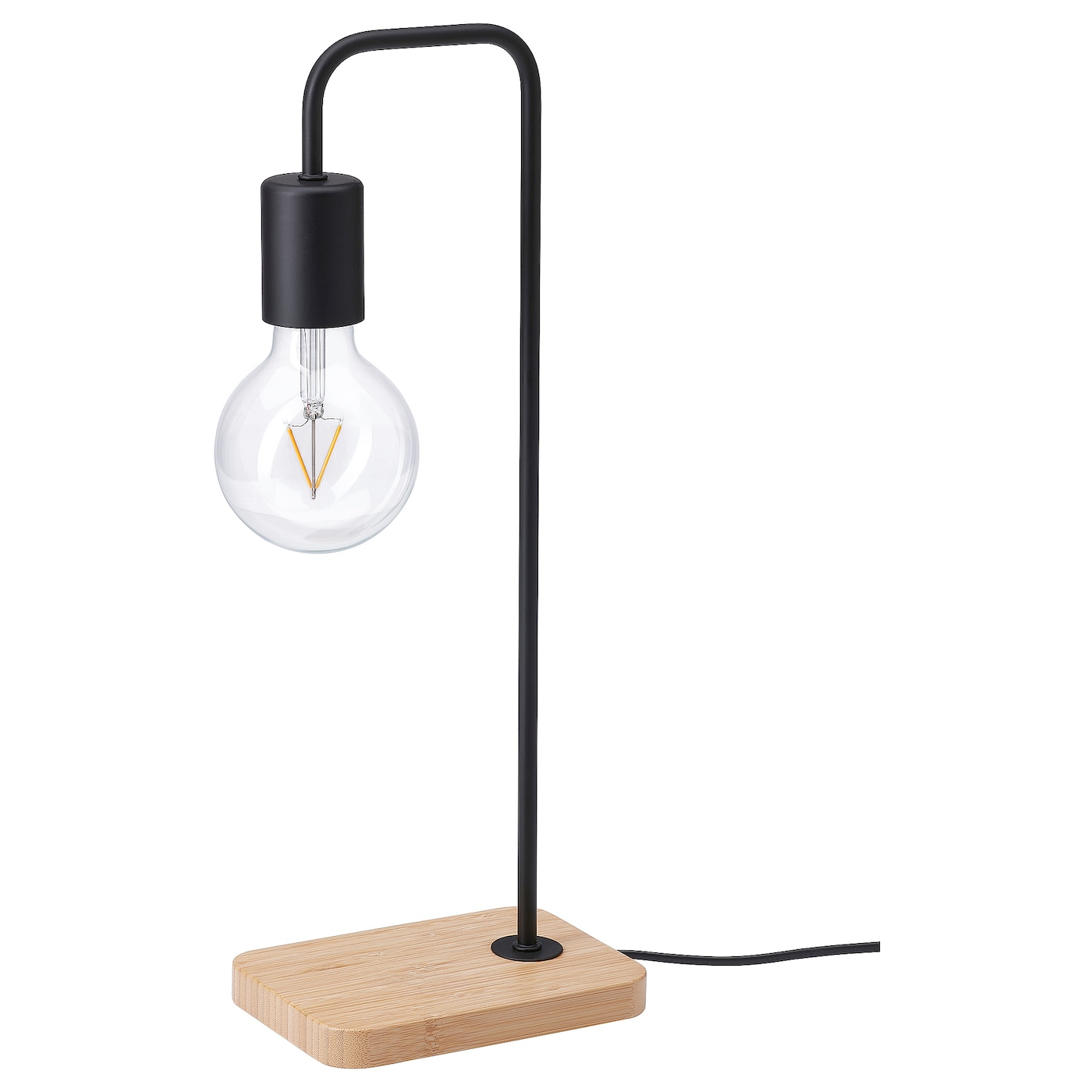 IKEA TVÄRHAND lampa stołowa, czarny/bambus, Wysokość: 47 cm
