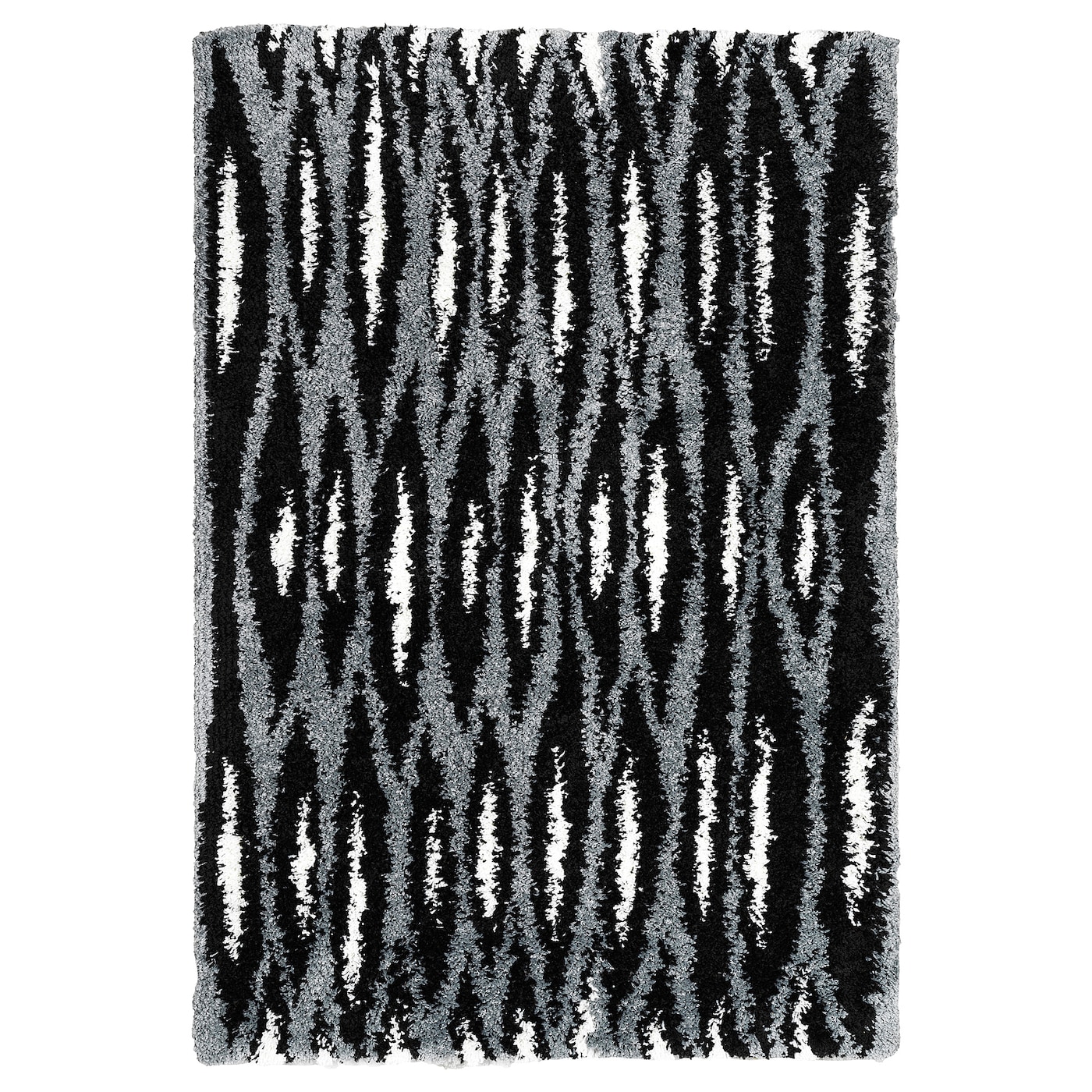 IKEA BULLERREMSA dywan z długim włosiem, czarny szary/biały, 133x195 cm