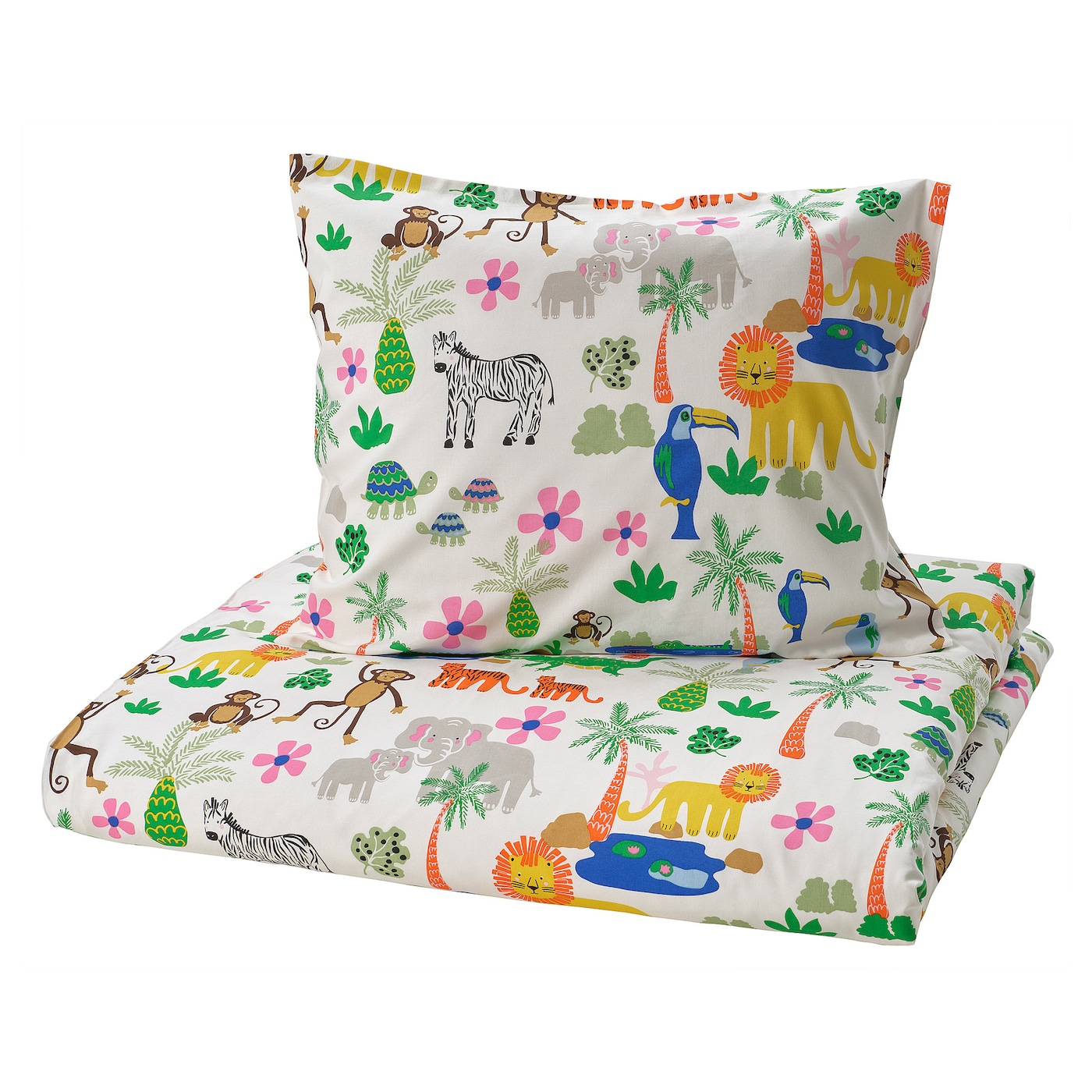 IKEA NATTHÄGER poszwa na kołdrę i poszewka, wielobarwny/dżungla, 150x200/50x60 cm