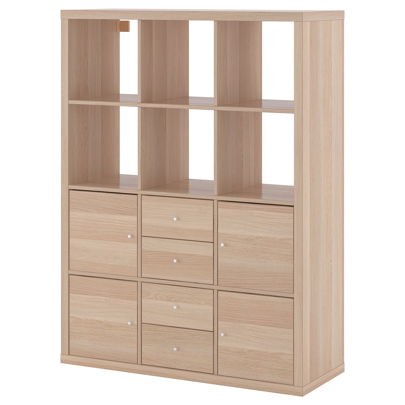 IKEA KALLAX regał 6 wkładów, imitacja dębu bejcowanego na biało, 112x147 cm