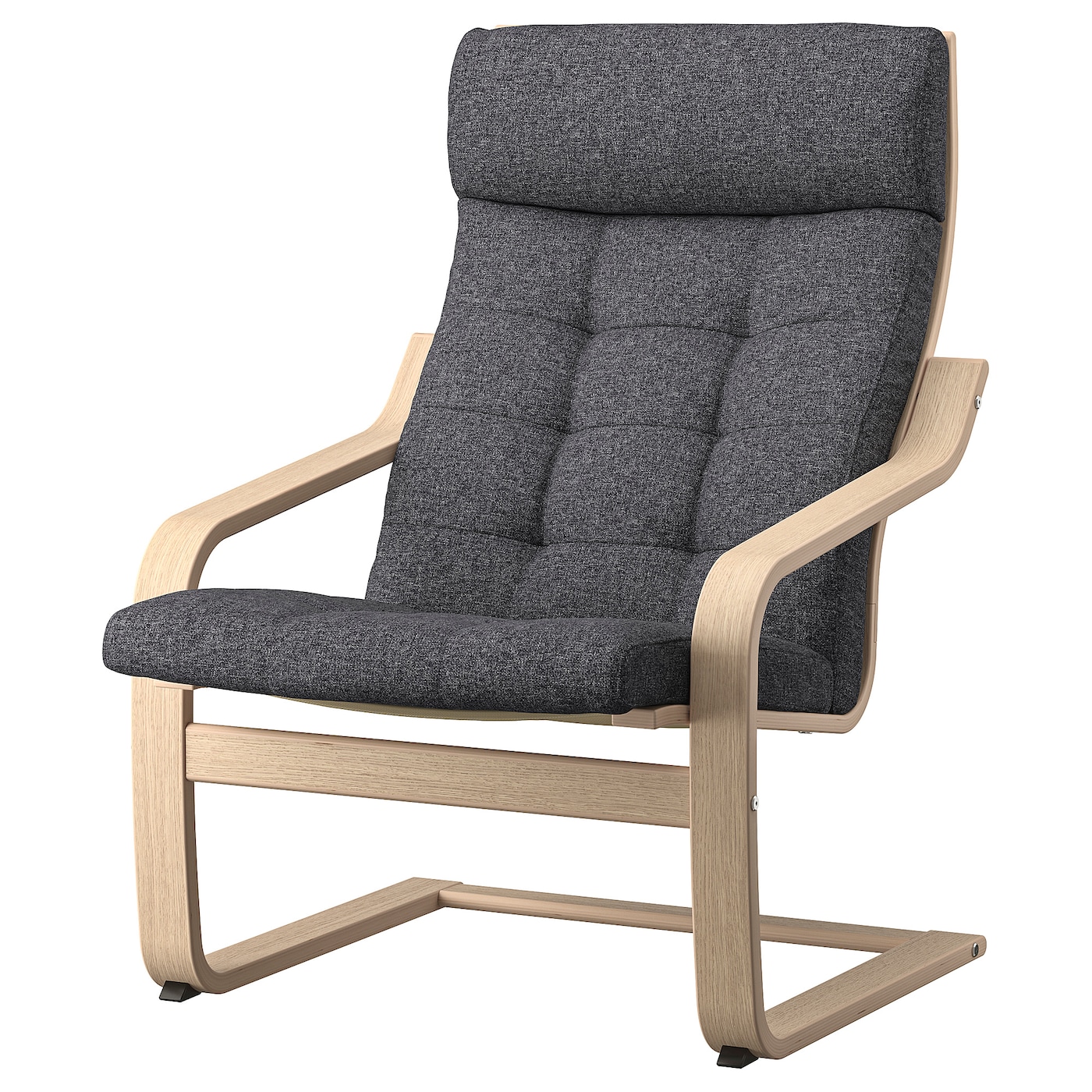 IKEA POÄNG fotel, okleina dębowa bejcowana na biało/Gunnared ciemnoszary, Szerokość: 68 cm