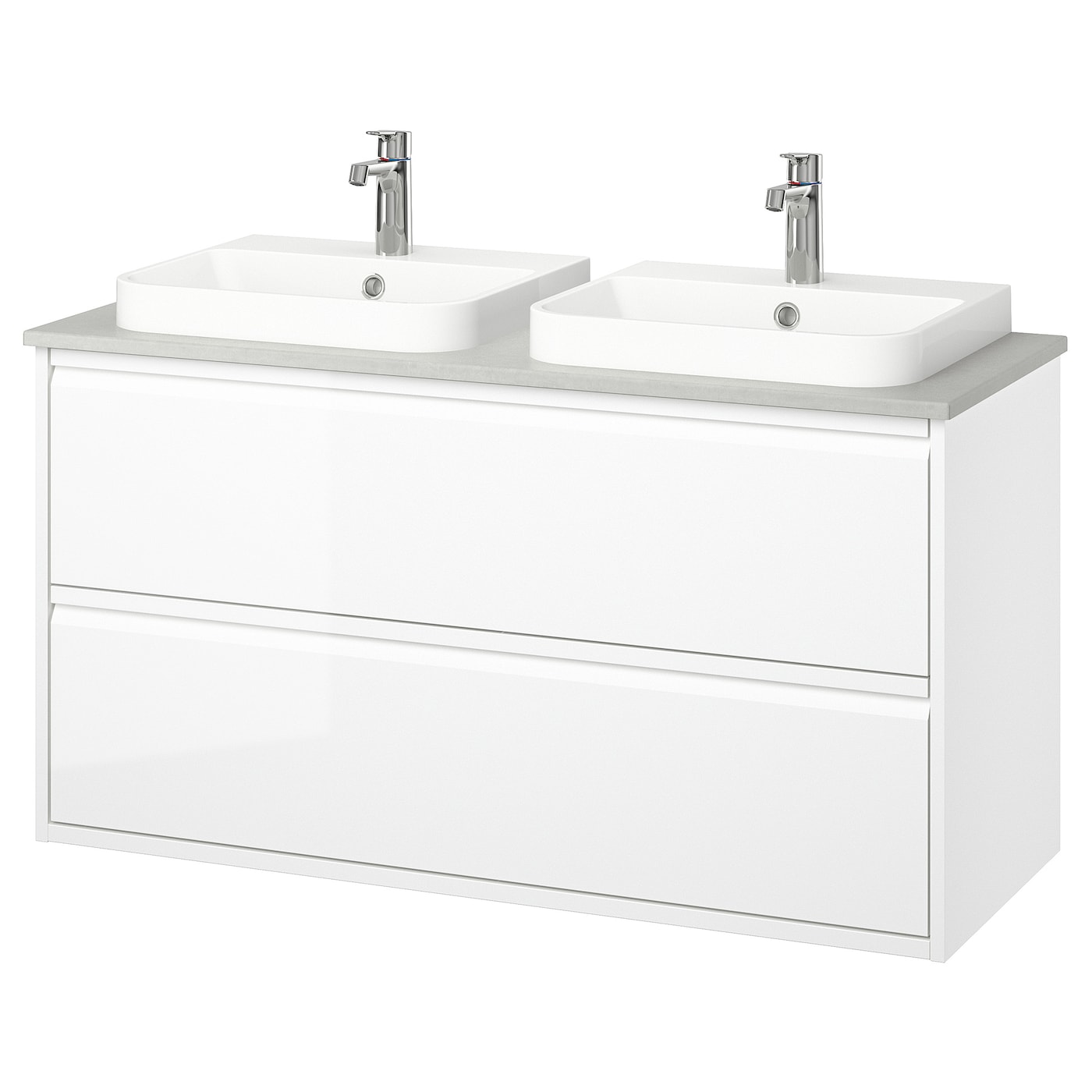 IKEA ÄNGSJÖN / BACKSJÖN szaf umyw z szufladami/umyw/baterie, połysk biały, 122x49x71 cm