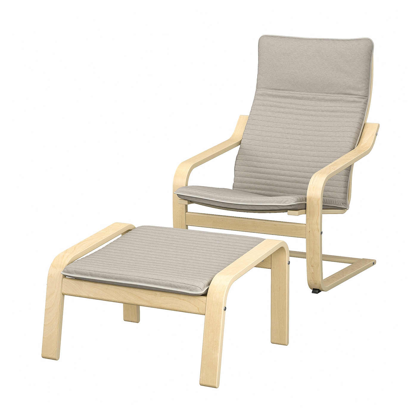 IKEA POÄNG fotel/podnóżek, okl brzoz/Knisa jasnobeżowy