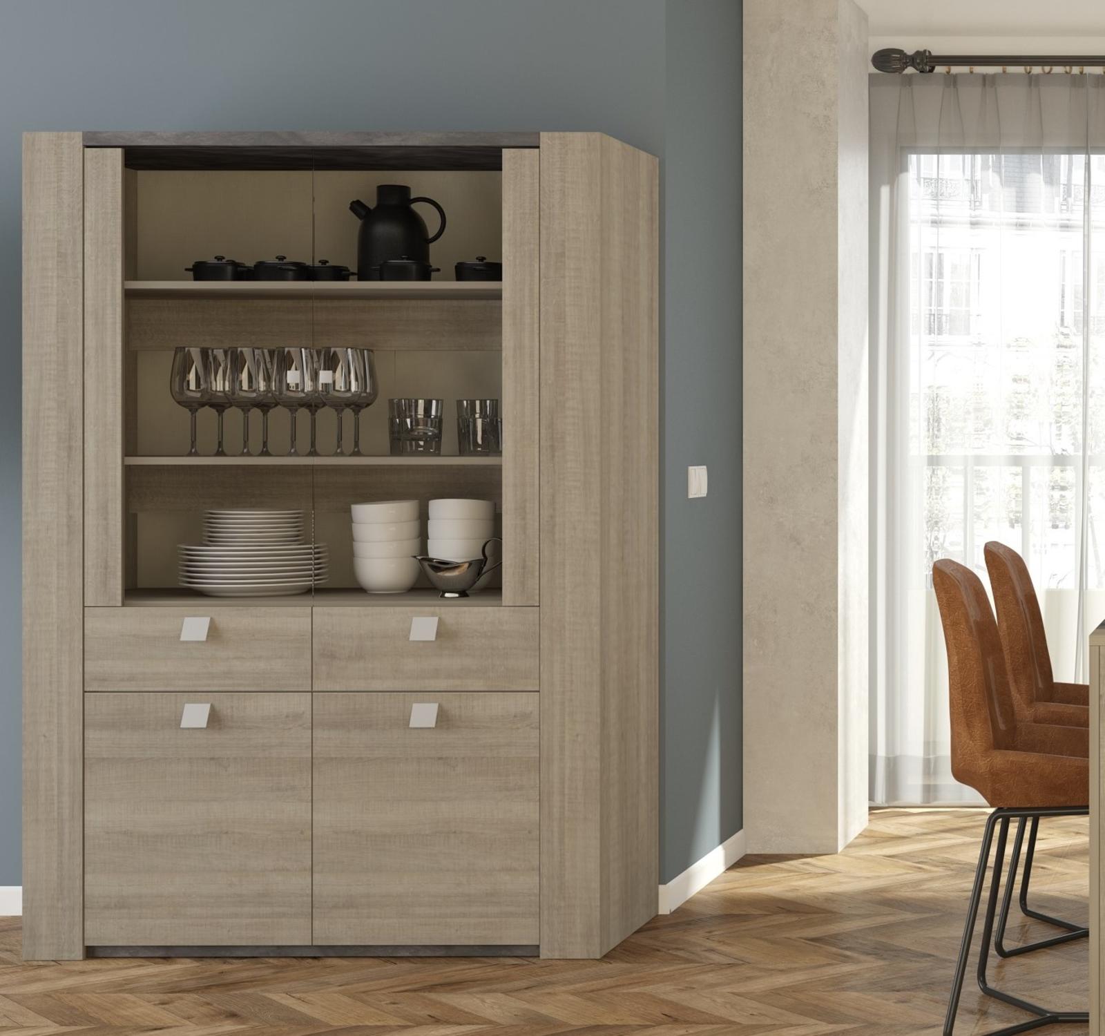 Designerska witryna ze szkłem Rita grey oak