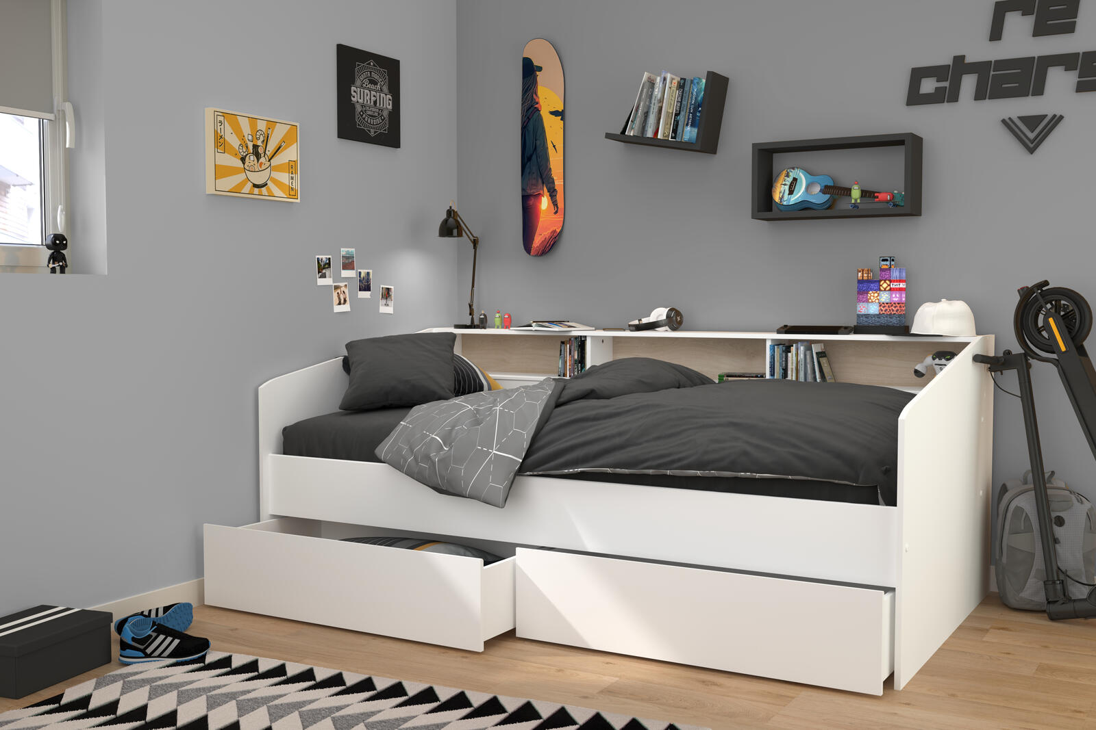 Łóżko dziecięce z szufladami dla chłopca Sleep białe