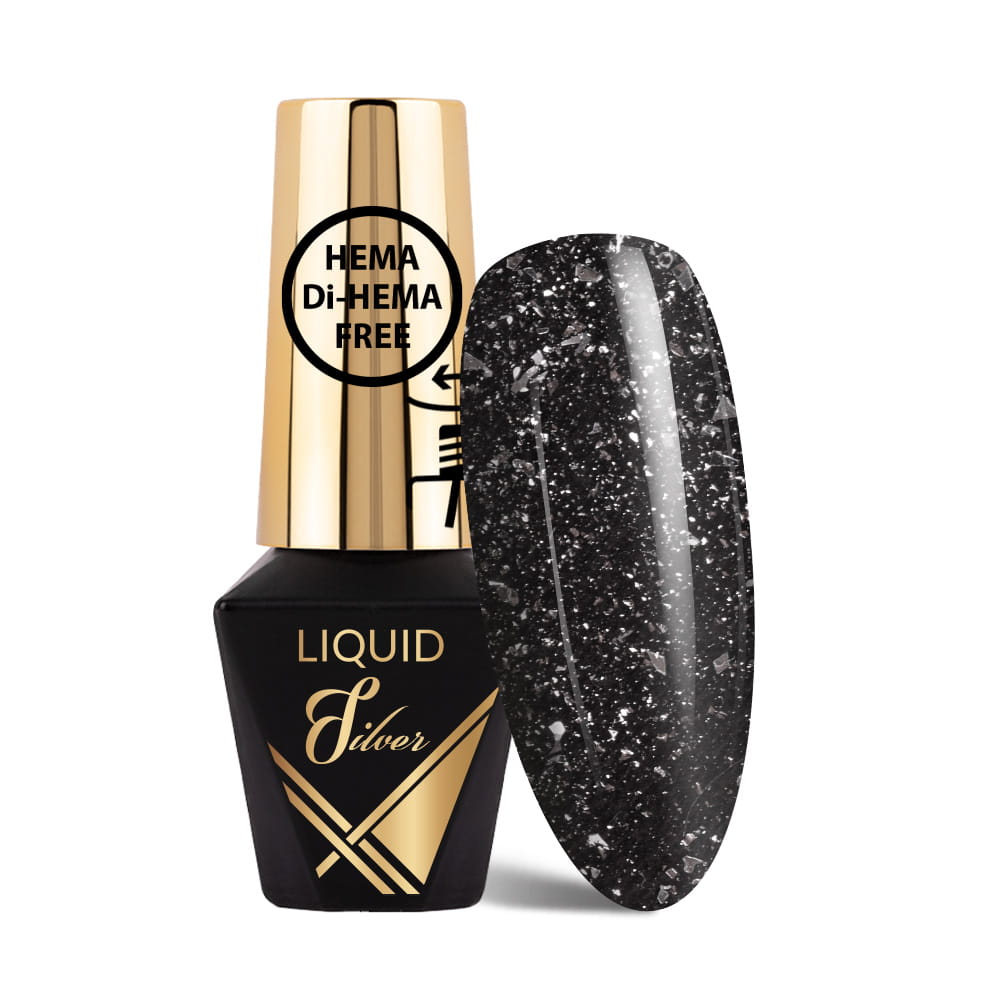 Liquid Silver MollyLac top hybrydowy no wipe płynne srebro HEMA i Di-HEMA free 10 g