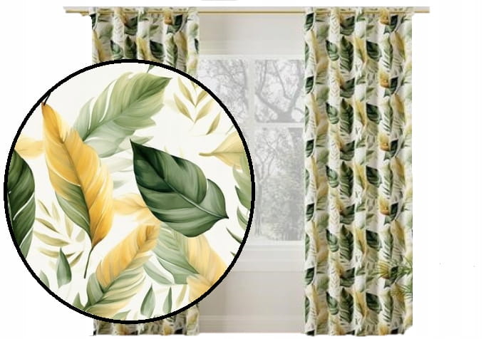 Zasłona velvetowa liście Olive na przelotkach 300x140