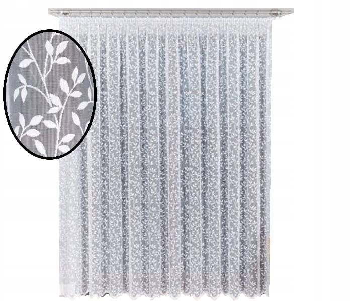 Długa firana LISTKI 240x400cm 023058 - elegancka, biała dla salonu