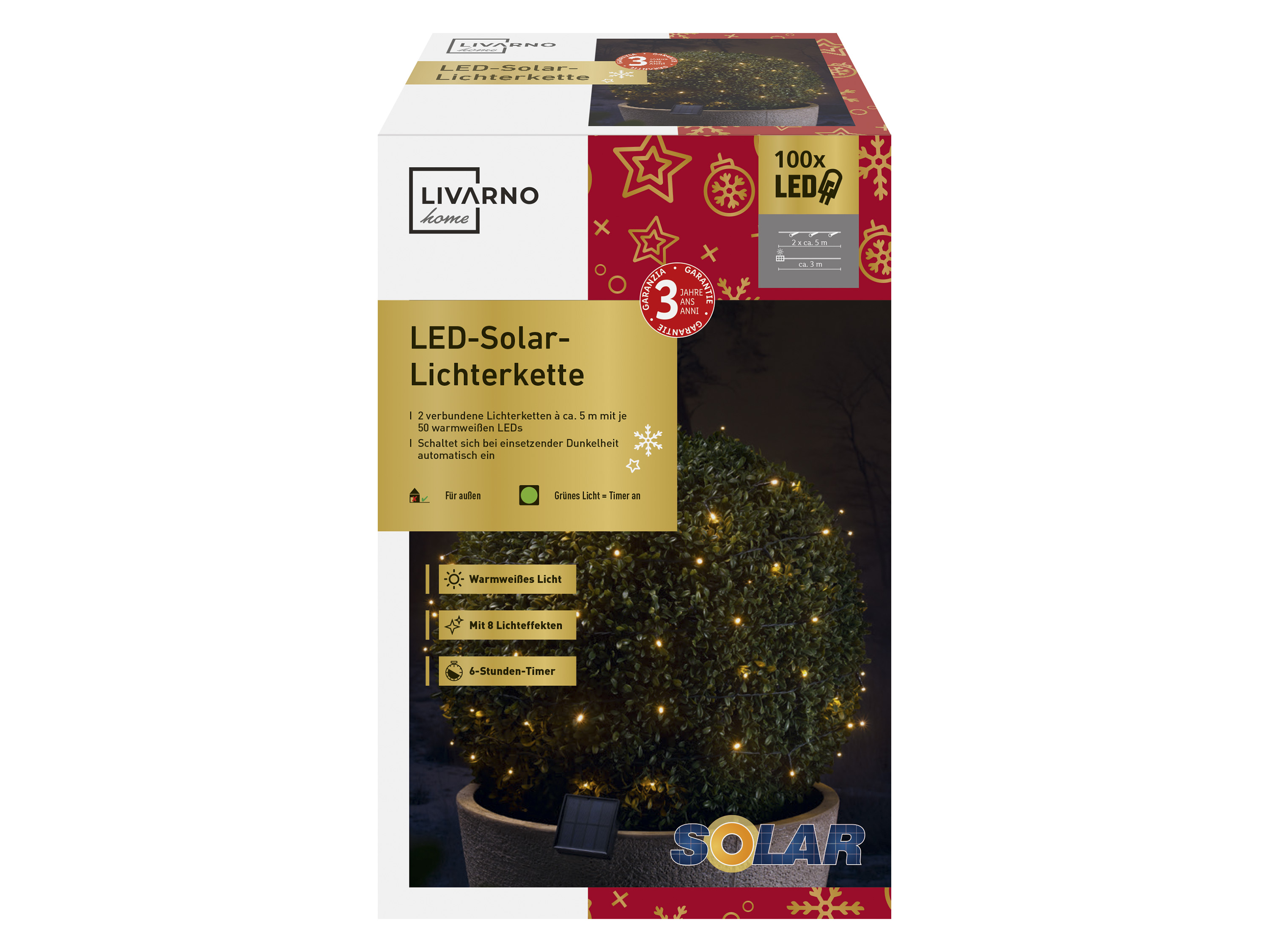 Livarno home Girlanda solarna 100 LED Ciepła biel