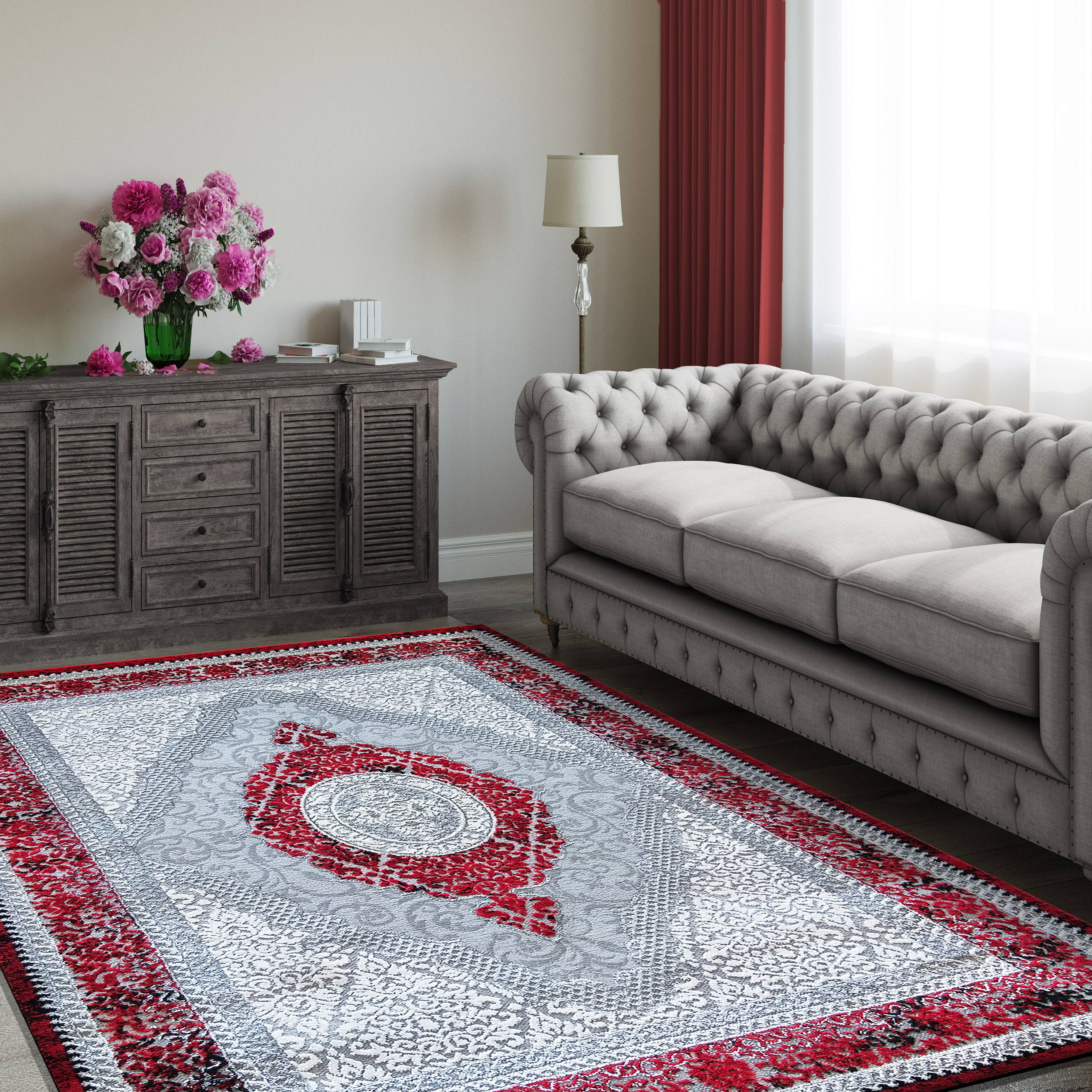 Dywan - 200 x 290 cm - szary z czerwonym - Ekskluzywny - Dywanopol