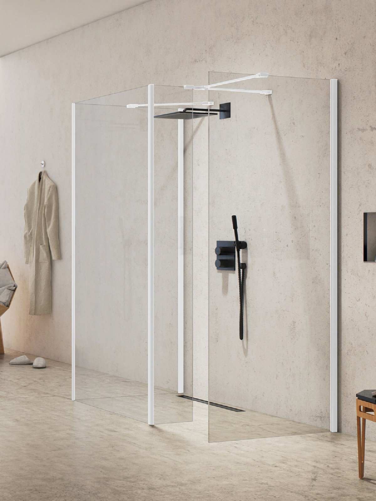 Darmowa Dostawa - Ścianka prysznicowa walk-in 80 cm biały mat/szkło przezroczyste New Trendy New Modus White EXK2331