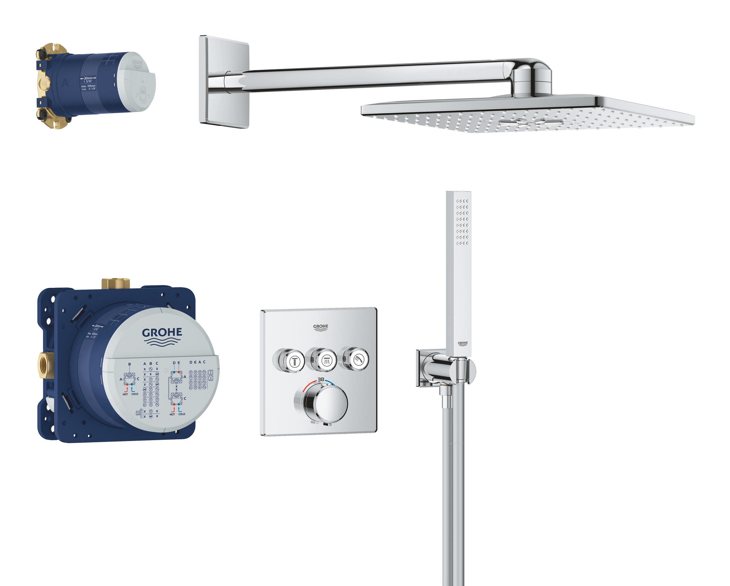 Darmowa Dostawa - Zestaw prysznicowy podtynkowy termostatyczny z deszczownicą chrom Grohe Precision Smartcontrol 34875000