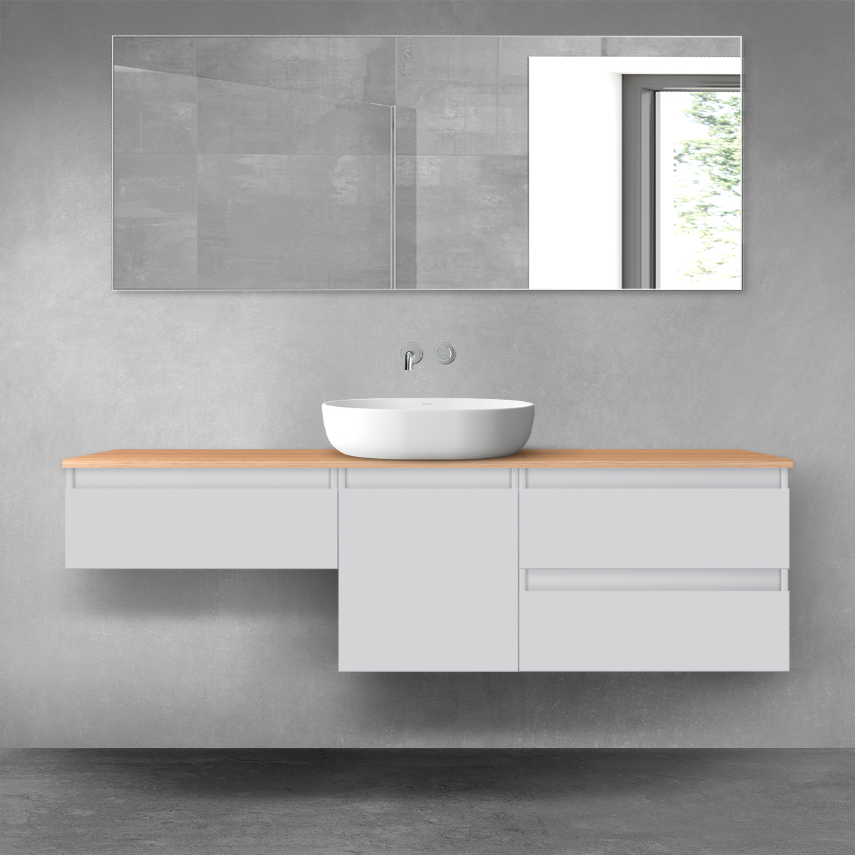 Darmowa Dostawa - Zestaw mebli łazienkowych 160x46.4x48.6 cm podumywalkowa wisząca szara-dab Oltens Vernal 68426700