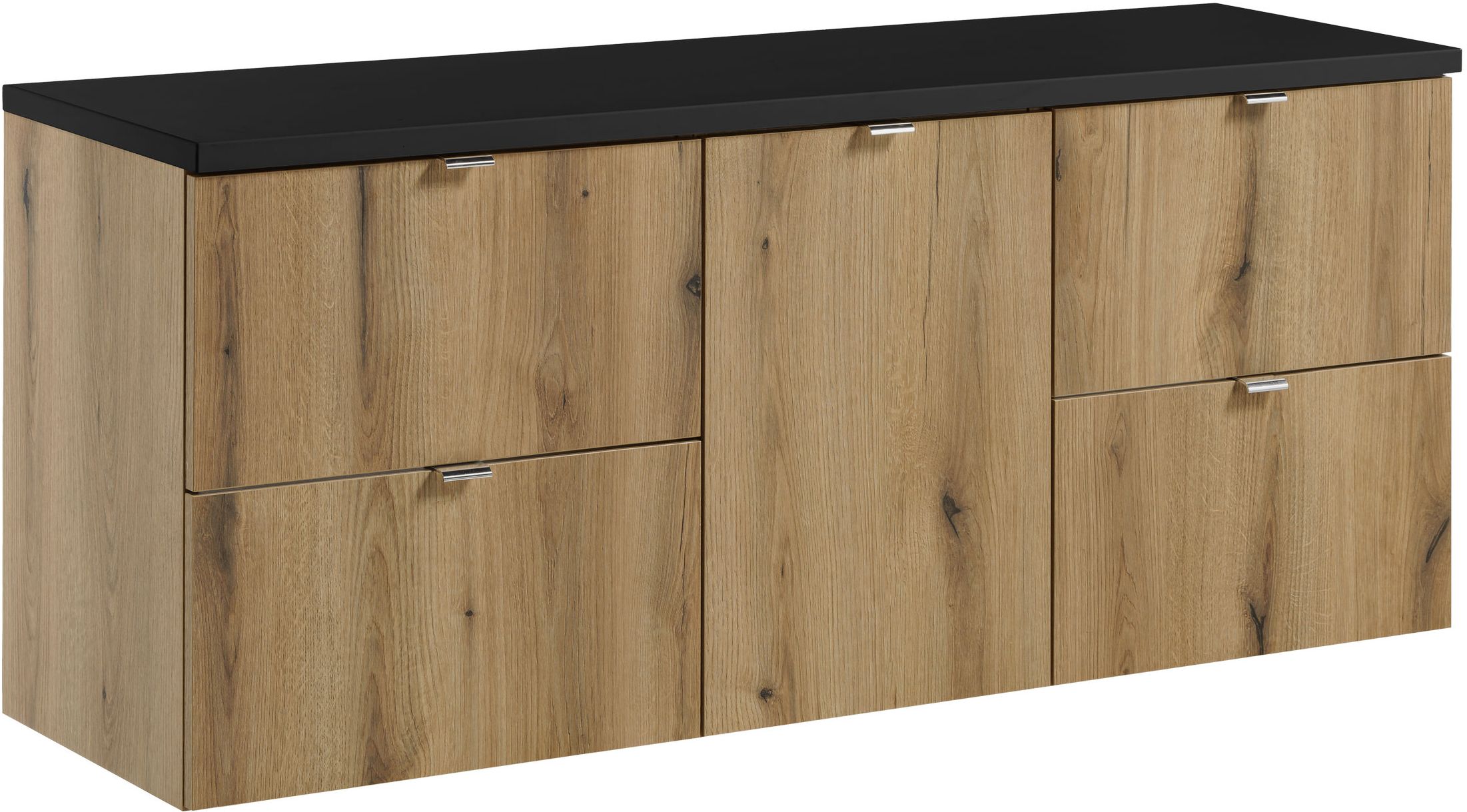 Darmowa Dostawa - Zestaw 2 szafek łazienkowych 140x40x57 cm podumywalkowa wisząca czarna-dąb Comad Nova Oak SETNOABBLACK140CMS