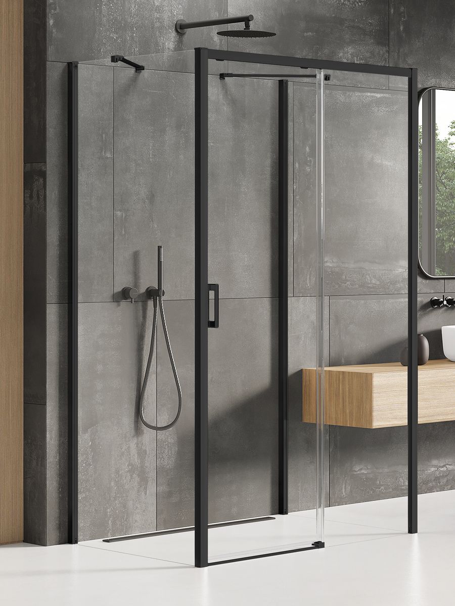 Darmowa Dostawa - Kabina prysznicowa 140x70 cm prostokątna czarny mat/szkło przezroczyste New Trendy Prime Black K0952