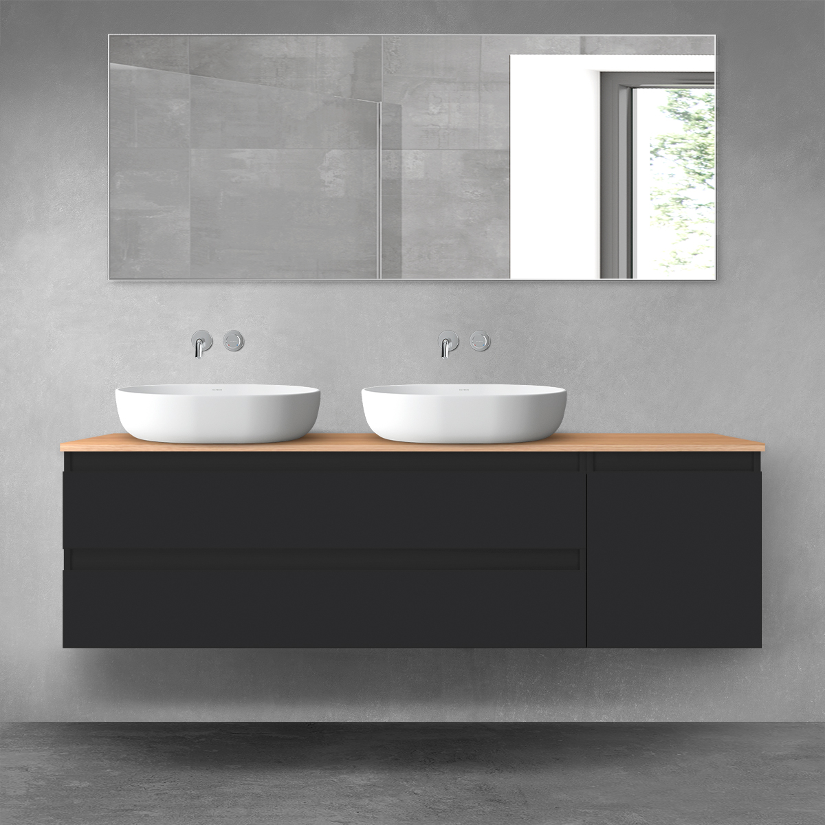 Darmowa Dostawa - Zestaw 2 szafek łazienkowych 160x46.4x48.6 cm podumywalkowa wisząca czarna-dab Oltens Vernal 68480300