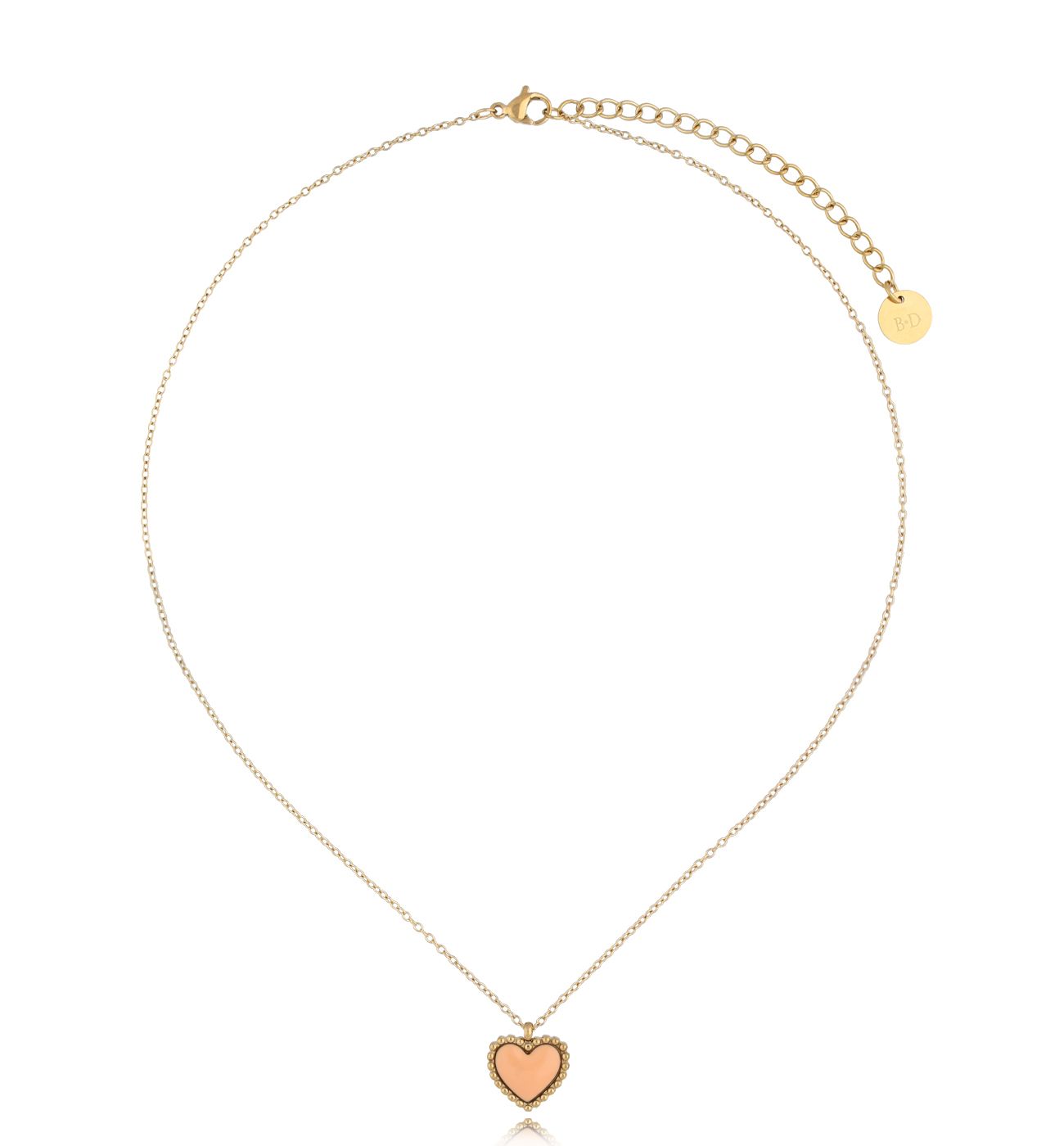 Naszyjnik złoty z sercem i brzoskwiniową emalią Enamel Heart NSA1119
