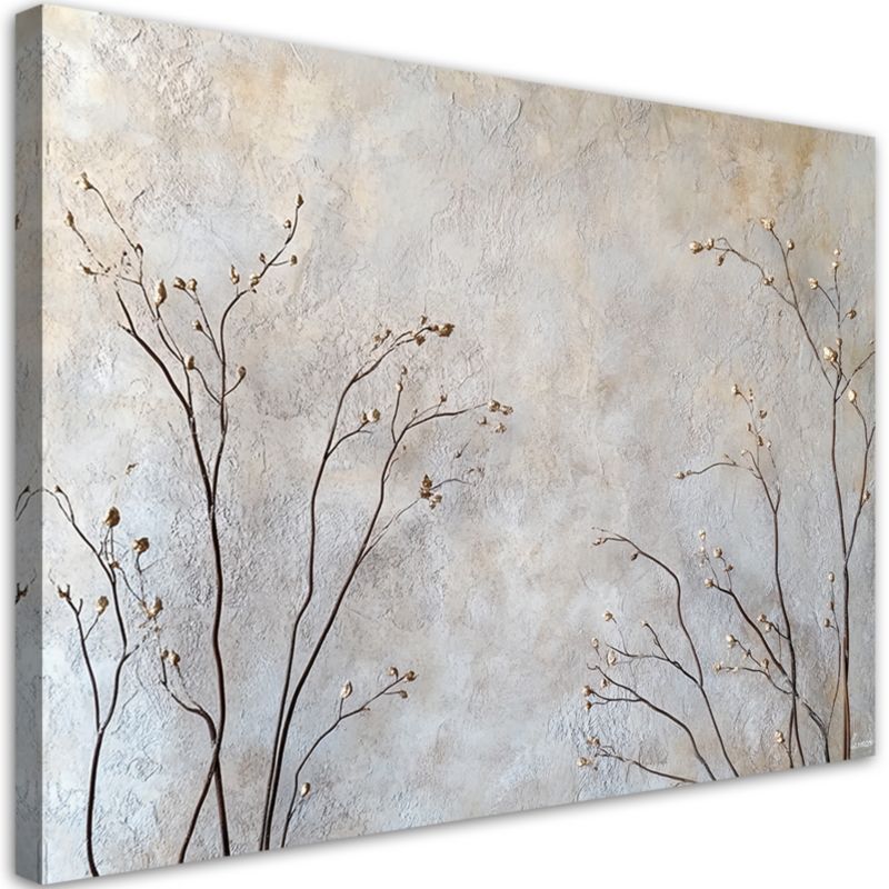 Obraz do salonu sypialni Feeby Rośliny Gałązki Beżowy Boho 100x70 cm 1szt