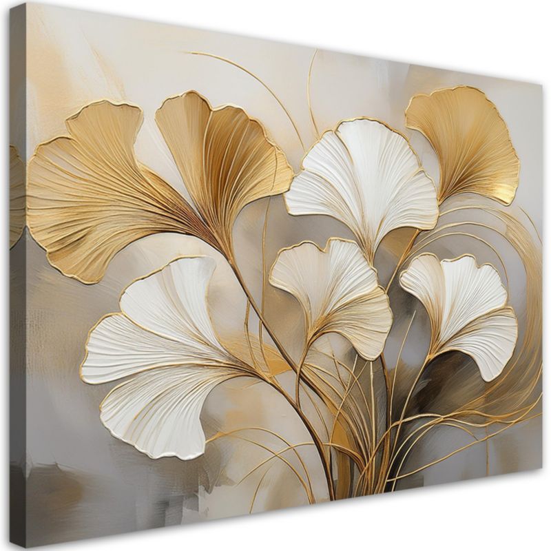 Obraz do salonu sypialni Feeby Ginko Liście Botanika Beżowy 100x70 cm 1szt