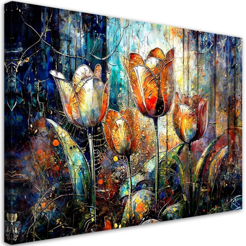 Obraz do salonu pokoju nowoczesny Feeby Kwiaty Abstrakcja Kolorowa 90x60cm 1szt