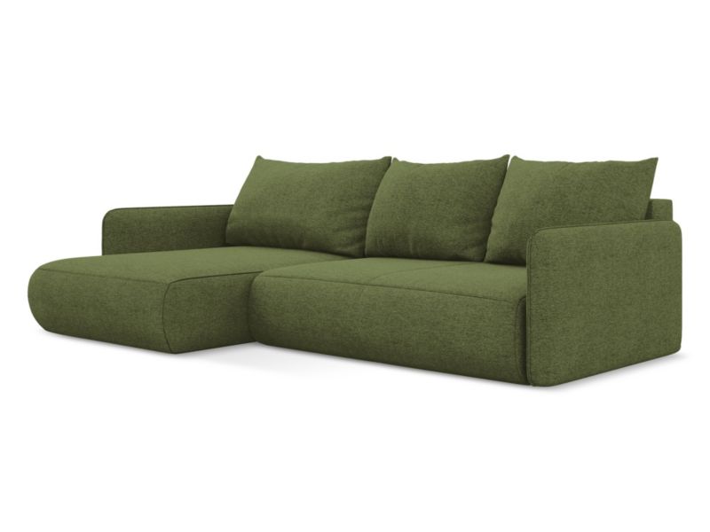 Narożnik lewostronny z funkcją spania Makamii Nanea z tkaniny szenilowej 240x148 cm butelkowa zieleń 1 szt.
