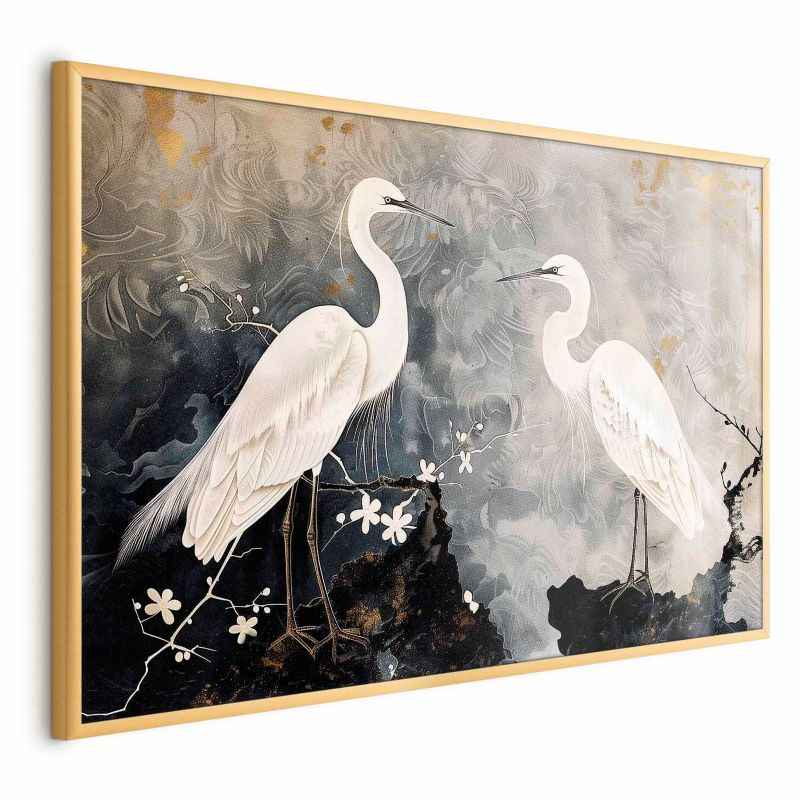 Plakat Artgeist Czaple i kwiat wiśni 90x60 cm z ramą złotą 1 szt