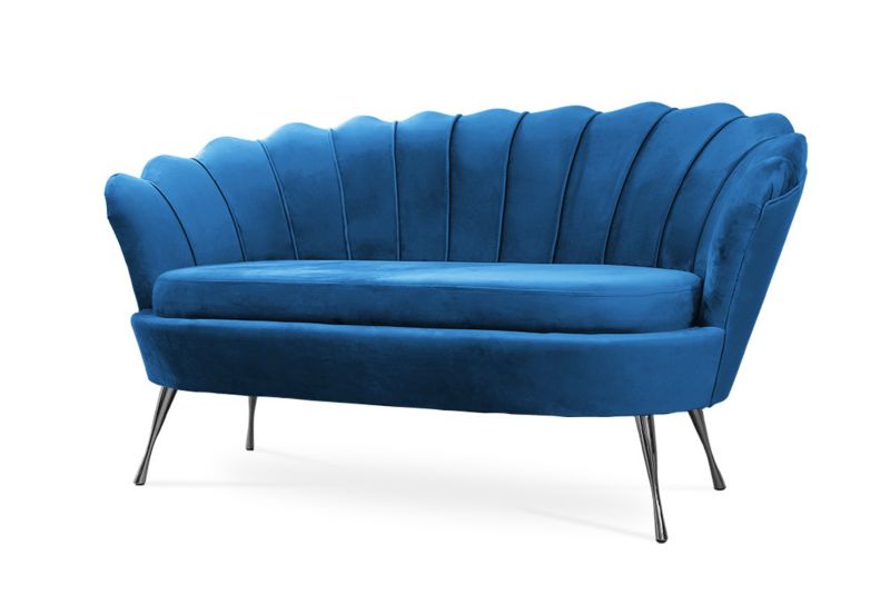 Sofa tapicerowana Bettso Muszelka na srebrnej nodze wygodna w stylu glamour niebieski 1szt.