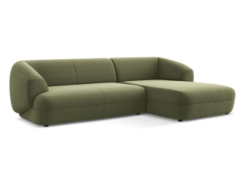 Narożnik prawostronny Makamii Moana z weluru 280x156 cm oliwkowy 1 szt.