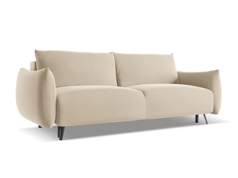 Kanapa 3-osobowa z funkcją spania Makamii Malie z weluru 230x105 cm jasny beż 1 szt.