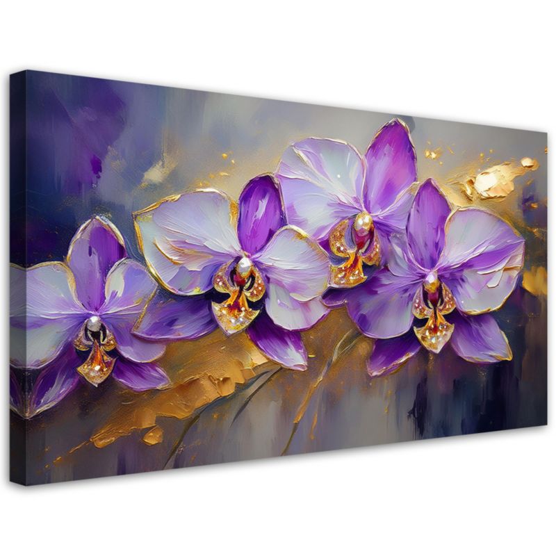 Obraz na płótnie Feeby 100x50cm Malowane Orchidee Kwiaty Fioletowe 1 szt.