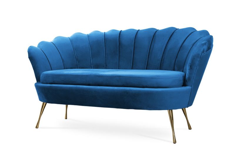Sofa tapicerowana Bettso Muszelka na złotej nodze wygodna w stylu glamour niebieski 1szt.