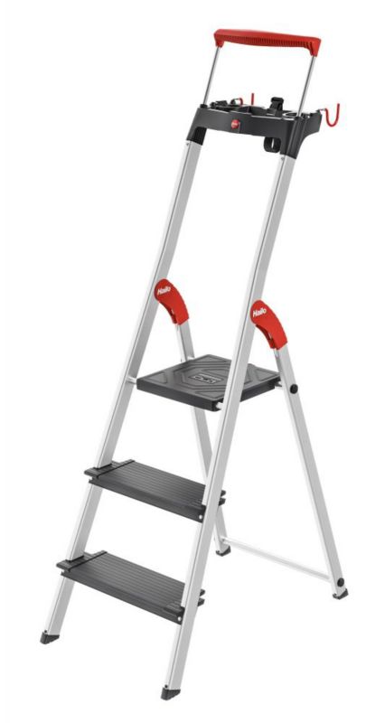 Drabina aluminiowa HAILO L100 TopLine, 3 stopniowa, szerokie stopnie, wysuwany pałąk, 1 szt.