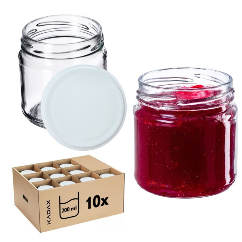 Słoiki KADAX Słoik 200ml Szklany Przetwory Dżem miód + Zakrętki Fi66 10 szt.