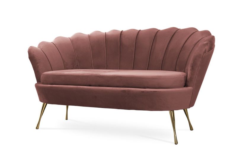 Sofa tapicerowana Bettso Muszelka na złotej nodze wygodna w stylu glamour antyczny róż 1szt.