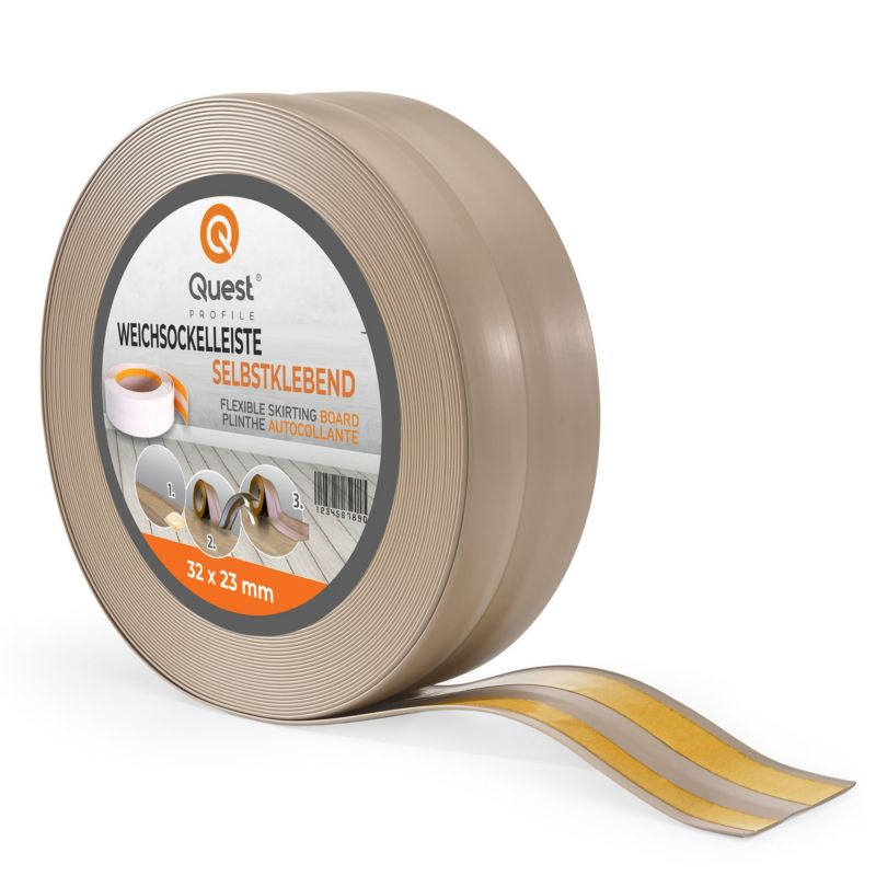 Listwa przypodłogowa PCV 32x23mm, QUEST, samoprzylepna elastyczna, miękka listwa podłogowa, cokołowa, beż, 25m