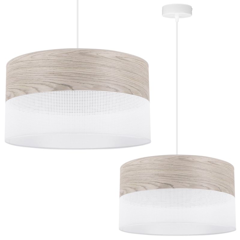 Lampa sufitowa wisząca Light Home LH Wood 1x E27 60W fornir dąb bielony klosz/biały 40cm 1szt.