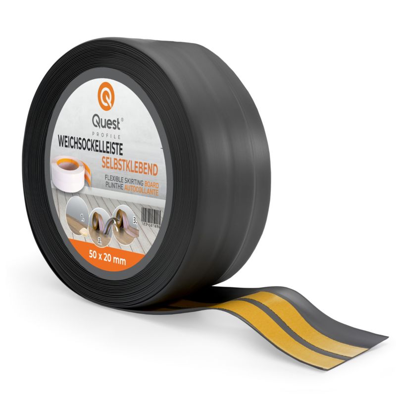 Listwa przypodłogowa PCV 50x20mm, QUEST, samoprzylepna elastyczna, miękka listwa podłogowa, cokołowa, grafit, 10m