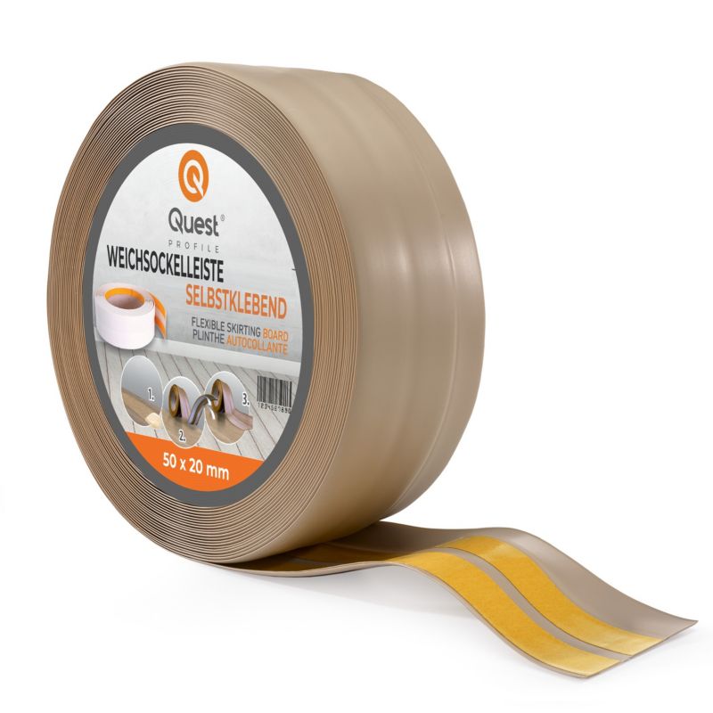 Listwa przypodłogowa PCV 50x20mm, QUEST, samoprzylepna elastyczna, miękka listwa podłogowa, cokołowa, beż, 5m