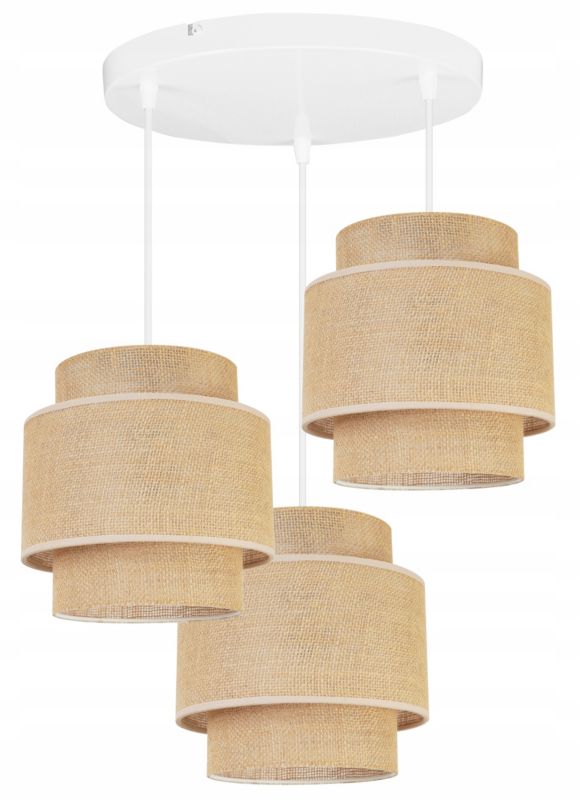 Lampa sufitowa wisząca Light Home LH Boho Juta 3x E27 60W okrągły biały/naturalny 1szt.