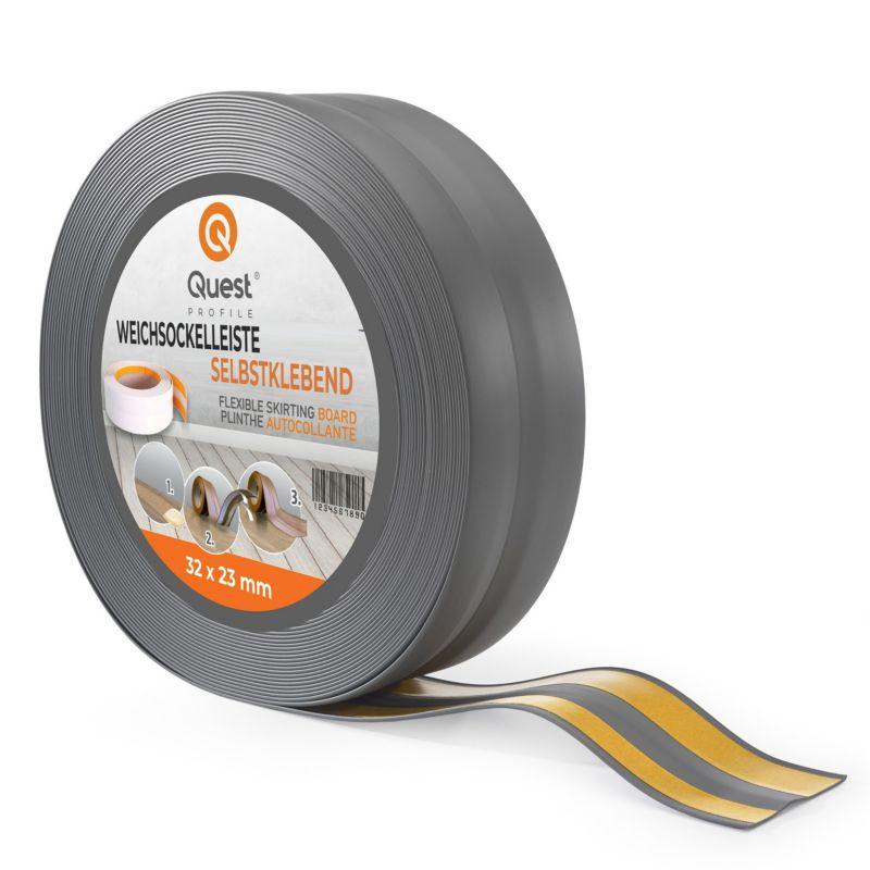 Listwa przypodłogowa PCV 32x23mm, QUEST, samoprzylepna elastyczna, miękka listwa podłogowa, cokołowa, grafit, 5m