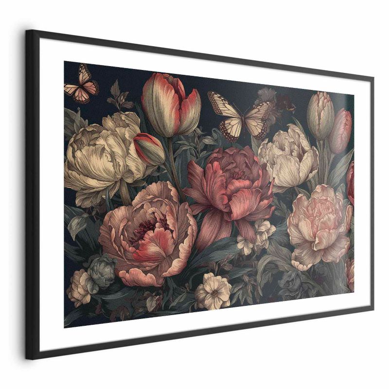Plakat Artgeist Kwiaty na turkusowym tle 60x40 cm z ramą czarną 1 szt