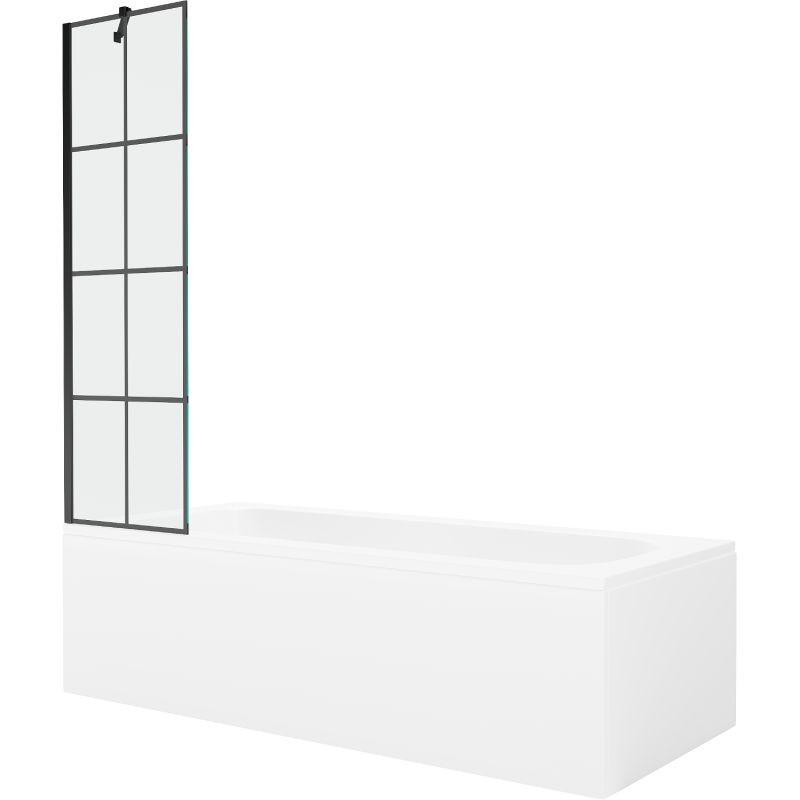 Wanna prostokątna Mexen Vega 150 x 70 cm z obudową i parawanem 1-skrzydłowym 50 cm czarny wzór 1 szt.