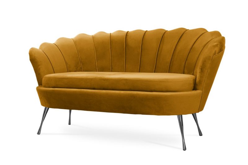 Sofa tapicerowana Bettso Muszelka na srebrnej nodze wygodna w stylu glamour miodowy 1szt.