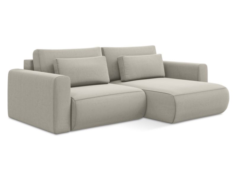 Narożnik prawostronny z funkcją spania Makamii Kapua z weluru 240x149 cm perłowy 1 szt.